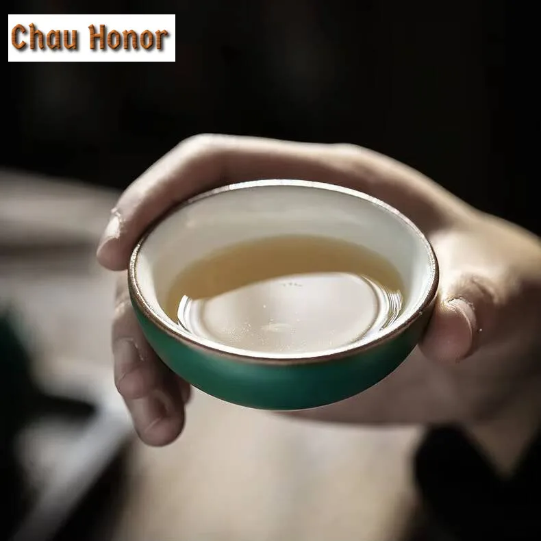 2pcs/set Japanese Turquoise Coarse Ceramic Teacup Handmade Household Kungfu Teaset Small Tea Bowl Tea Ceremony Accessories 45ml