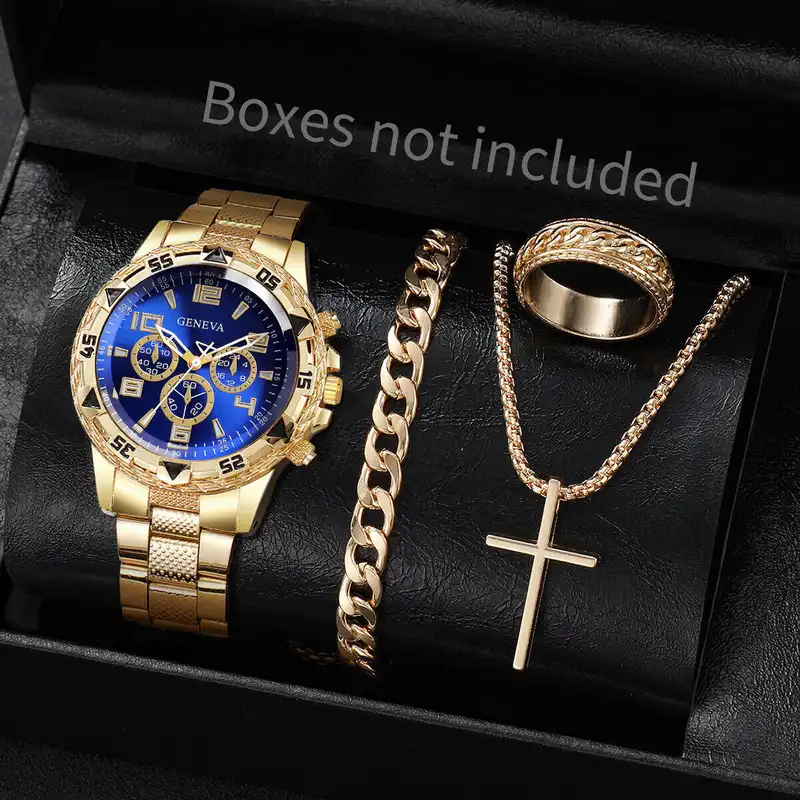 4PCS/Set Fashion Men Business Watches Luxury Big Dial Quartz Watch for Men Clock Jewelry Set Reloj Hombre（Without Box） - Image 2
