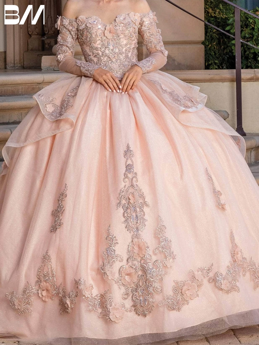 3D květinová nášivky lesklý quinceañera bál talár off-the-shoulder ples šaty sladké 16 šaty floor-length soumrak talár nestandartní vyrobené