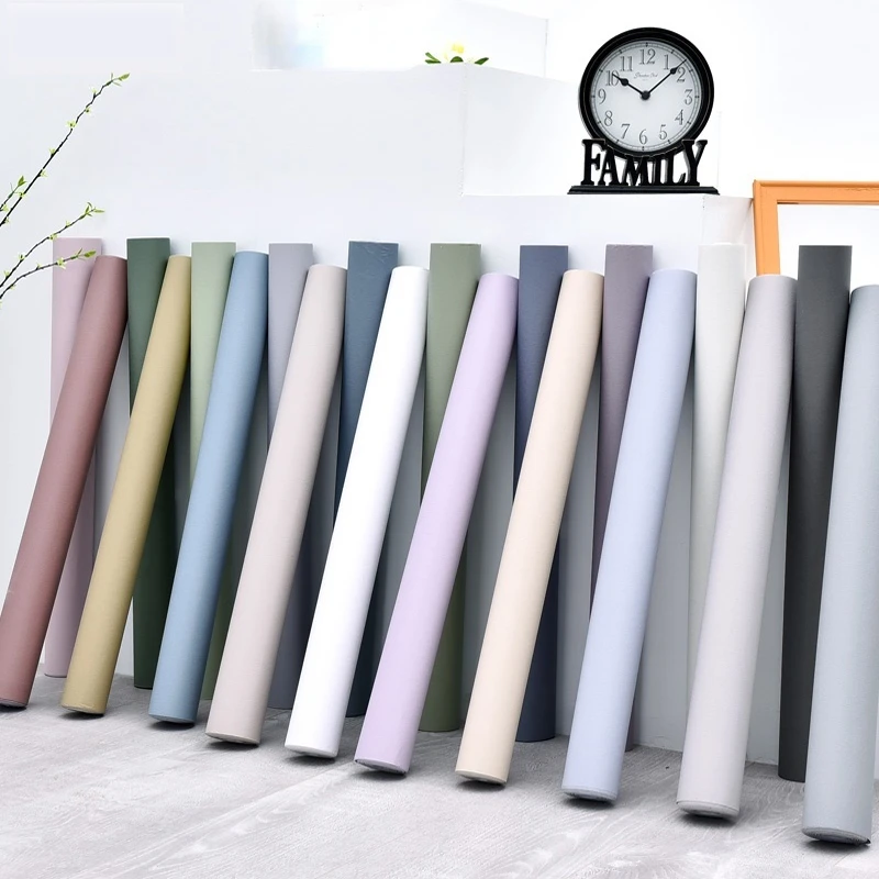 

PVC Morandi Color Solid Color Wallpaper Waterproof Self-adhesive Wallpaper Home Hotel Wall Furniture Renovation Home Decoration