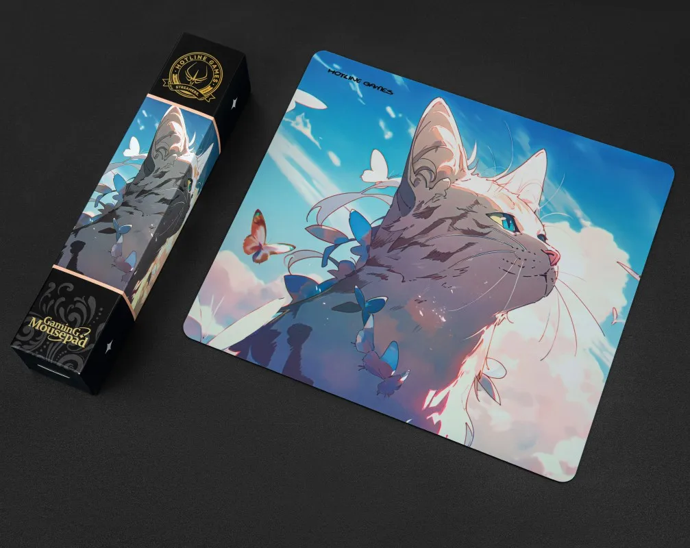 

Hotline Games Mouse Pad (Cute Cat) Streamer Rainbow Phantom Coating Oversized Size Non-lock Edge Fps Gaming Mousepad 400*400*3mm