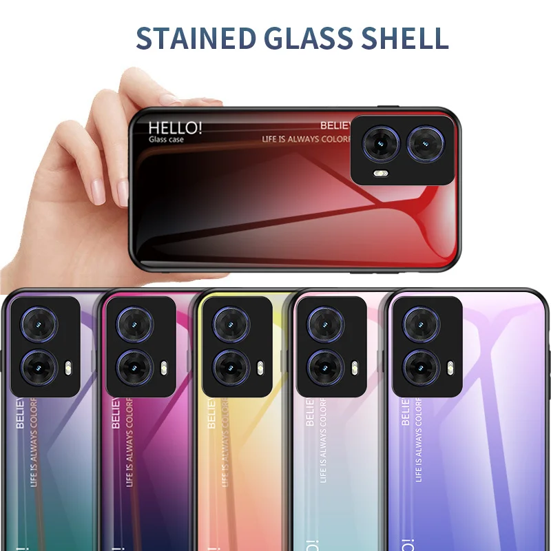 Gradient Tempered Glass Hard Back Cover with Silicone Bumper