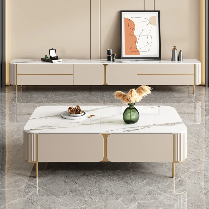 

Combination of rock board coffee table and TV cabinet, modern and simple lacquer coffee table and TV cabinet in the living room