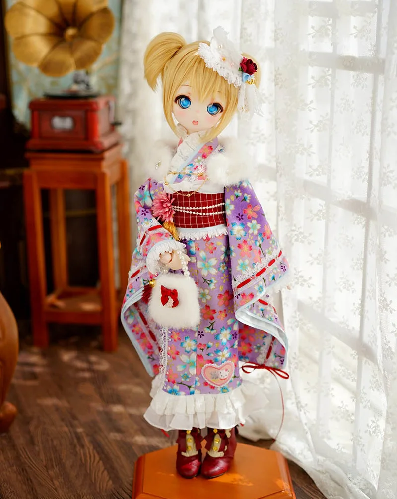 [High Quality] BJD Doll Clothes 1/4 Sakura Pattern Japanese Furisode Kimono for MDD MSD Uncle Action Figure Dolls