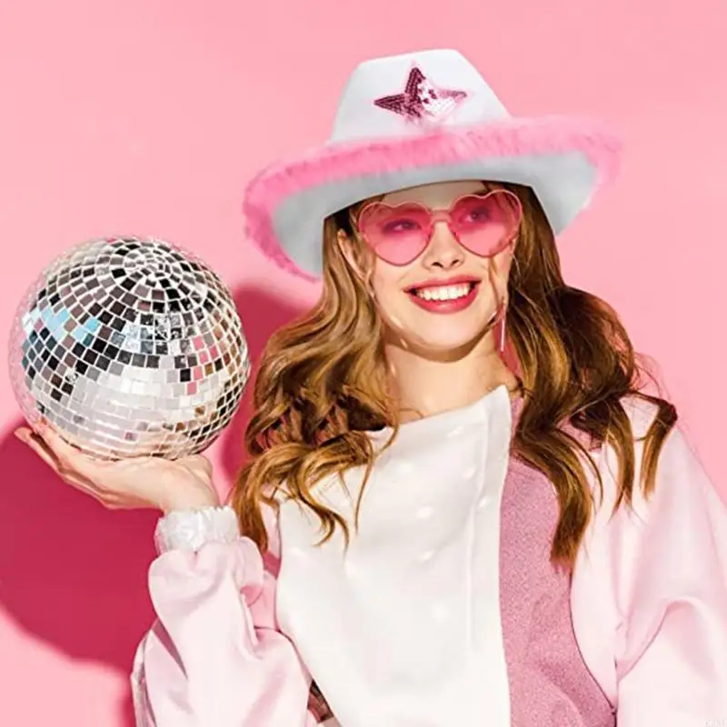 K3NF Pink Cowgirl Hat Star Women Bachelorette Party Cowboy Hats Party Props Cowboy Cosplay Birthday Hats