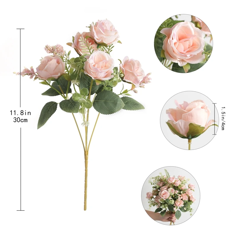 20 Teste Di Fiori Artificiali Rosa Misti In Seta – Mini Fiori Finti Per Decorazioni Fai Da Te, Bouquet, Torte - 2