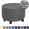 Real Velvet Plush Fabric Round Ottoman Slipcover Footstool Protector Covers Storage Stool Ottoman Covers 1