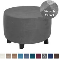 Real Velvet Plush Fabric Round Ottoman Slipcover Footstool Protector Covers Storage Stool Ottoman Covers 1