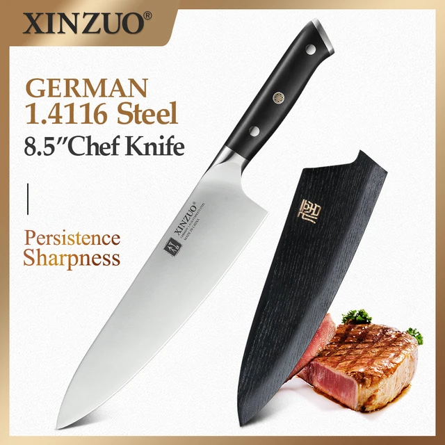 Xinzuo 8.5 ' Séf Kés Német 1.4116 Rozsdamentes Acél Éles Penge Cleaver Santoku Konyha Főző Hús Szeletes Szerszám Ébenfogantyú
