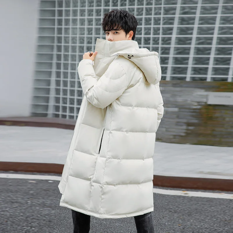 New Hooded Fashion Solid Color Men's Outdoor Work Clothes White Duck Down Down Jacket Couples Long Warm Coat