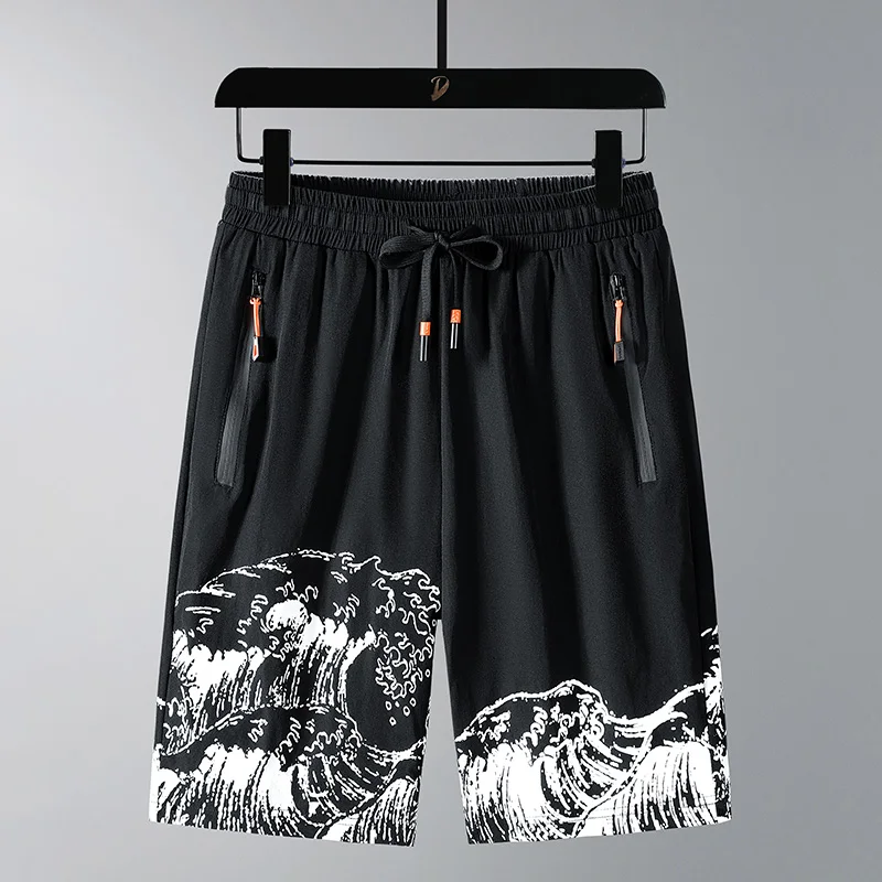 Men Shorts Ice Silk Stretch Pants 6XL 7XL 8XL Plus Size Summer Beach Quick Dry Breathable Sport Trousers Brand Running Black 6