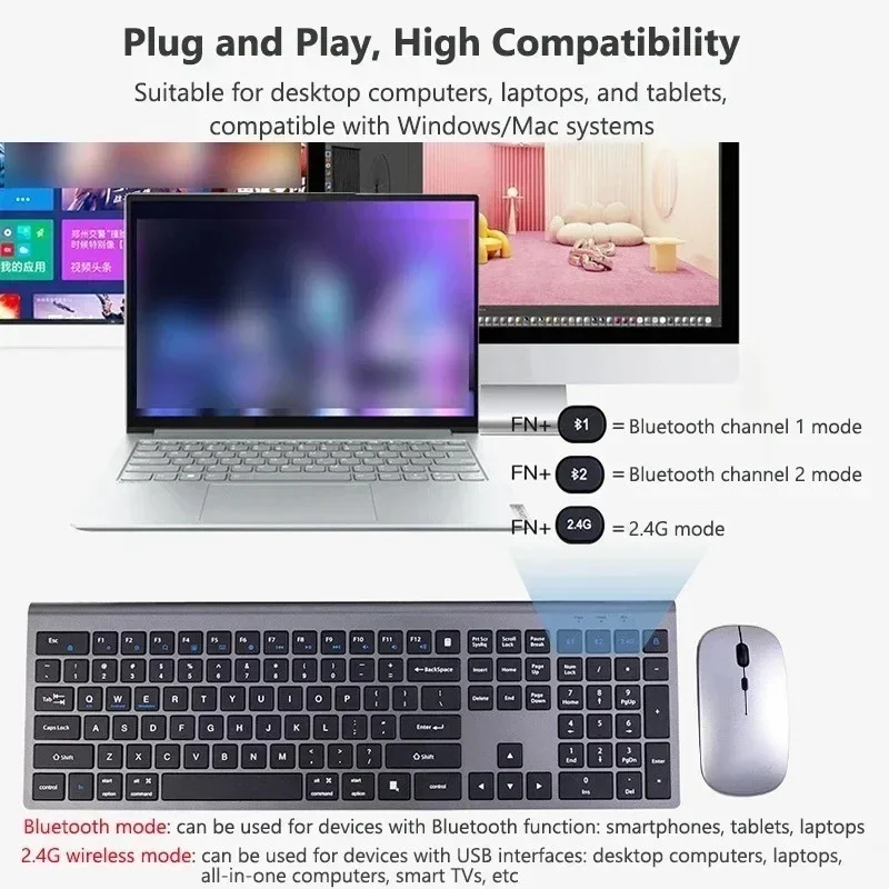 2.4G Set tastiera e mouse wireless ricaricabile sensazione meccanica, capacità di 3000 mAh, tastiera da gioco impermeabile retroilluminata a LED anti-ghosting + 2400 DPI 6 pulsanti mouse da gioco