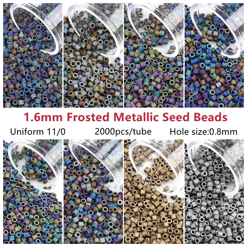 1,6 mm mattierte metallische japanische Glasperlen, 2000 Stück/Rohr, kleine Bastelperlen für handgefertigten Schmuck, DIY-Kleidungszubehör – Detail 3