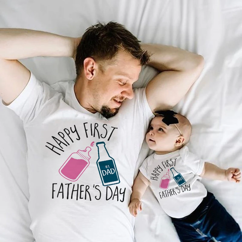First Fathers Day Father Son Daughter Matching Shirts Dad and Baby Outfits 