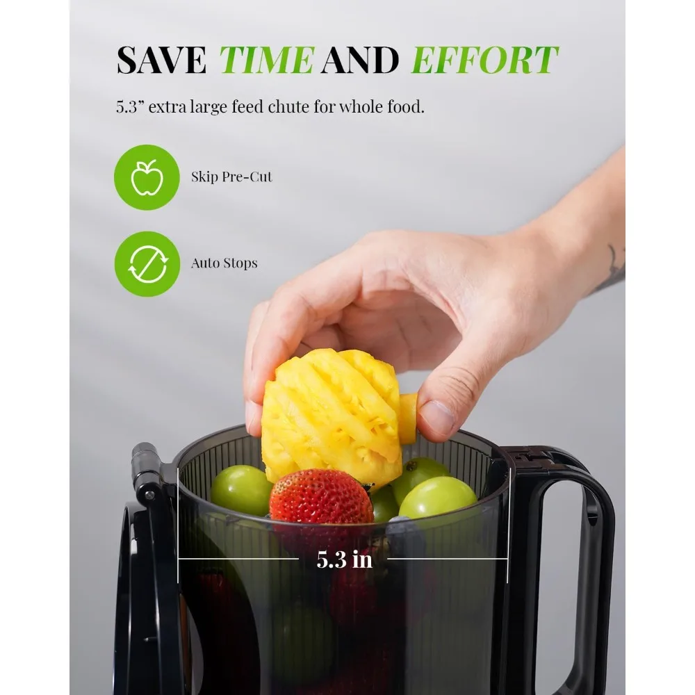 Large feed trough 5.3 inch chewing juicer, GDOR self feeding cold press juicer with 250W motor for easy cleaning 2