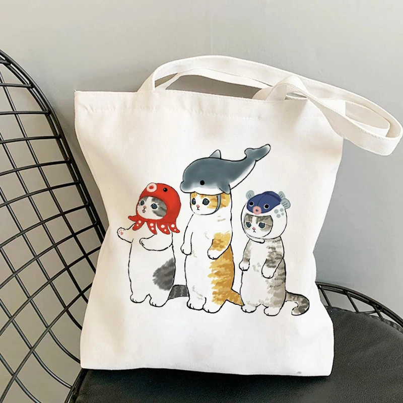 High Capacity Canvas Shoulder Bags Woman Shopping Bags Kawaii Cats Cartoon Manga Tote Bag Beach Bag Shopper Handbags