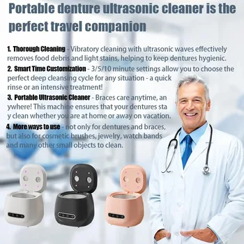 48KHZ Ultrasonic Automatic Denture Cleaner USB Deep Cleaning Machine for Jewelry Watch Strap Makeup Brush Dental Care Accessory 1