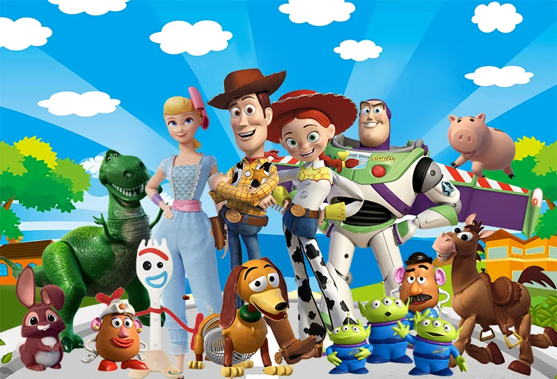 Toy Story Photography Backdrops for Kids Boy Birthday Party Supplies Decor Blue Sky White Clouds Wall Cartoon Photo Background