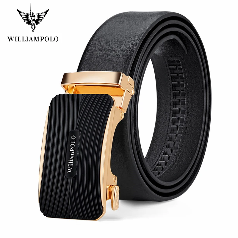 WILLIAMPOLO Men Leather Belt Metal Automatic Buckle Brand High