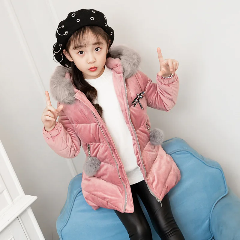 Dragonfly Winter Girls Jacket Fur Collar Warm Fashion Christmas