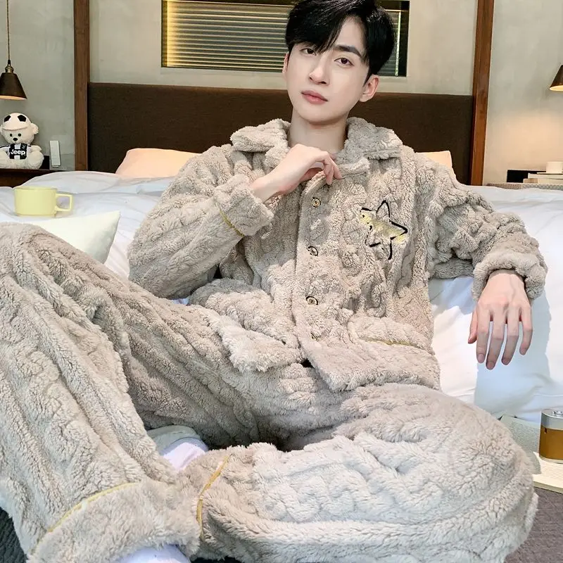 

Coral fleece Pajamas male Autumn and winter Thickening and fleecing Long sleeve plush loungewear Flannel suit sleepwear