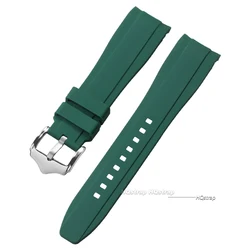 Curved End Silicone Diving Watch Band - Premium Rubber Strap for Water Sports (20mm/22mm) (Green)