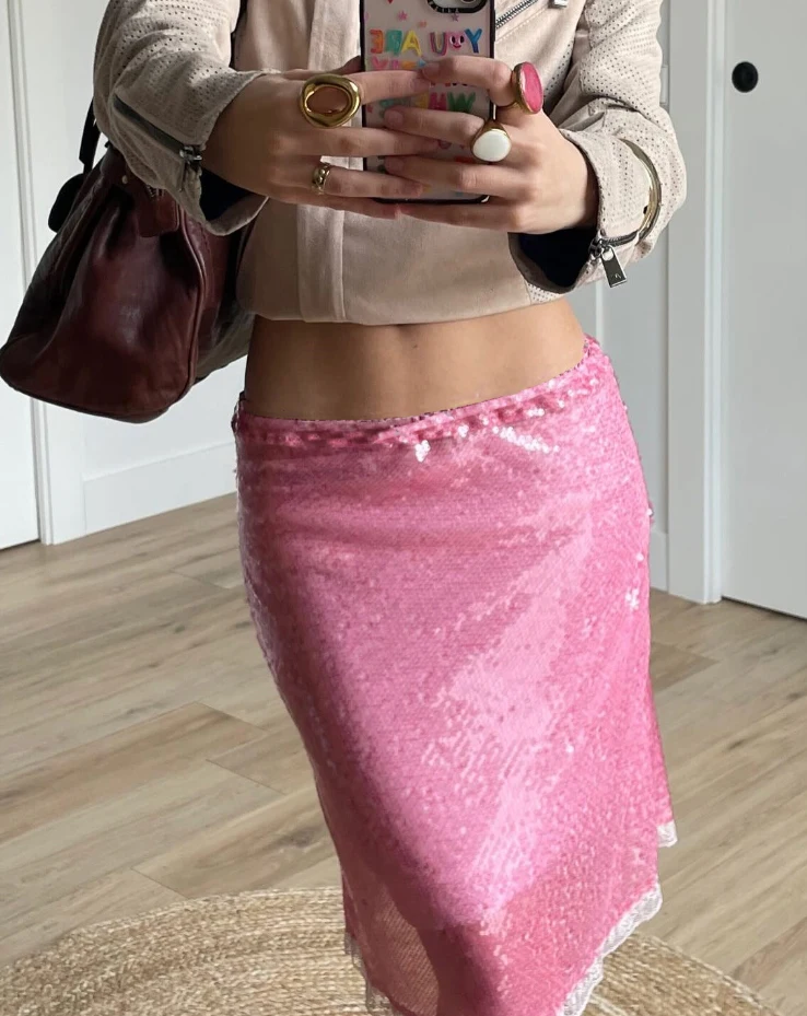 Neue Damenmode Midiröcke Pailletten Spitzenbesatz Niedrige Taille Röcke Sommer Figurbetonte Röcke Club Street Style Heißer Verkauf S M L – Detail 1