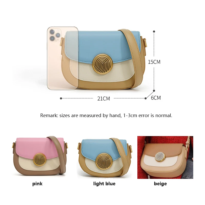 2023 New Small Square Saddle Bag Women Split Leather Underarm Shoulder Bag Lady Fashion Contrast Color Cross-body Messenger Bag
