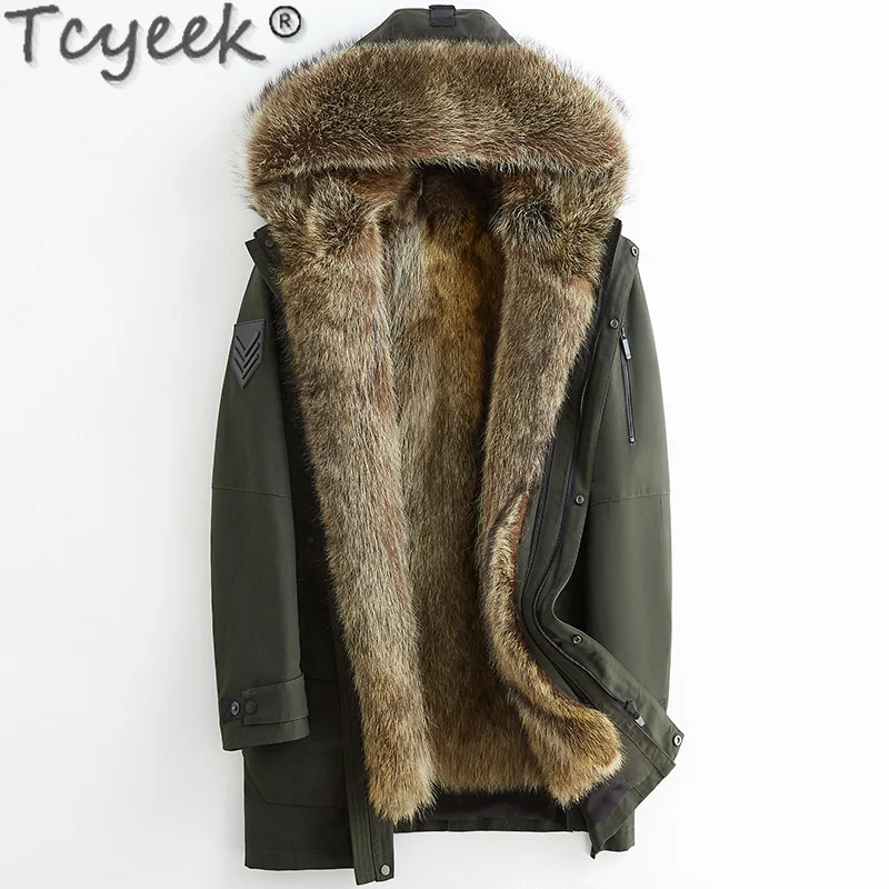 

Tcyeek Mid-length Fur Jacket Man Warm Raccoon Fur Liner Parka Fashion Slim Winter Men Clothes Raccoon Fur Collar Куртка Мужская
