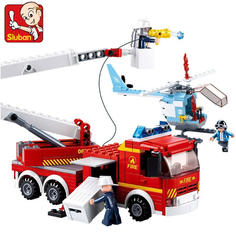

394Pcs City Fire Fighting Elevated Platform Fire Truck Model Building Blocks Juguetes Bricks Educational Toys for Children