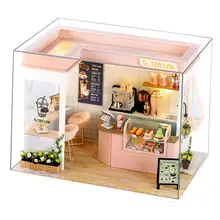

Wooden Milk Tea Shop Dollhouse with Lights Cafe Shop Dollhouse House Kit for Kids Adults Women Friends Valentine'S Day Gift