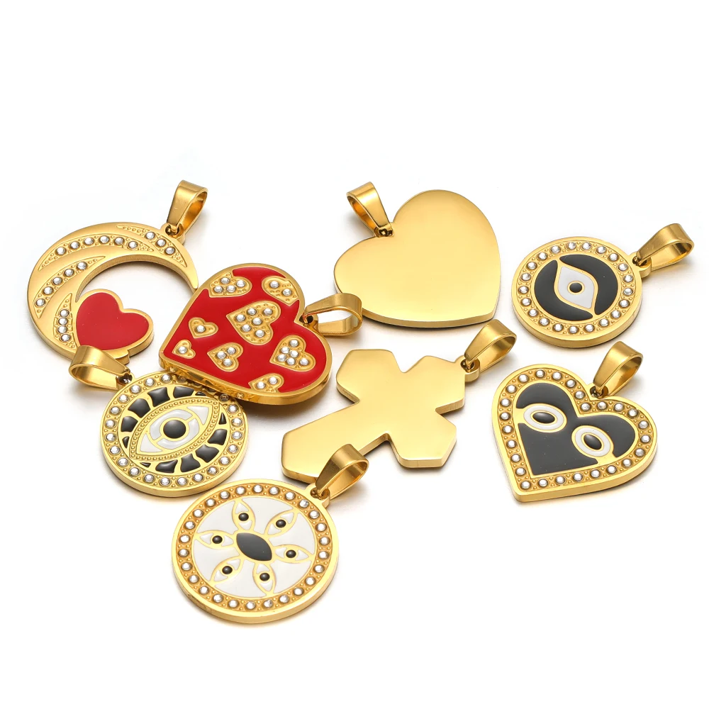 4 Stück Edelstahl-Emaille-Herz-Mond-Zirkon-Anhänger DIY Exquisite Halsketten Anhänger Ohrringe Schmuckherstellung Armbänder Zubehör