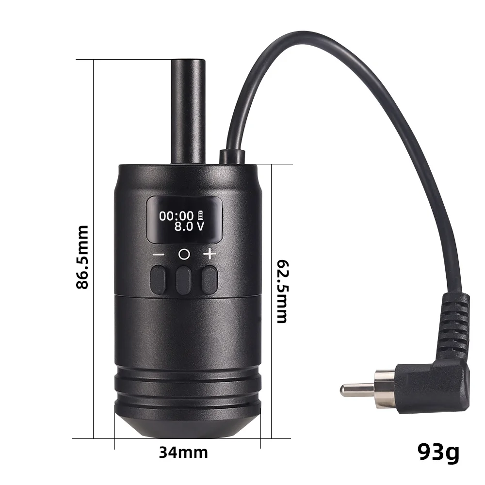 One Wireless Tattoo Battery Grip Power 1600mAh RCA Interface Portable 34mm Size for Rotary Cartridge Tattoo Machines
