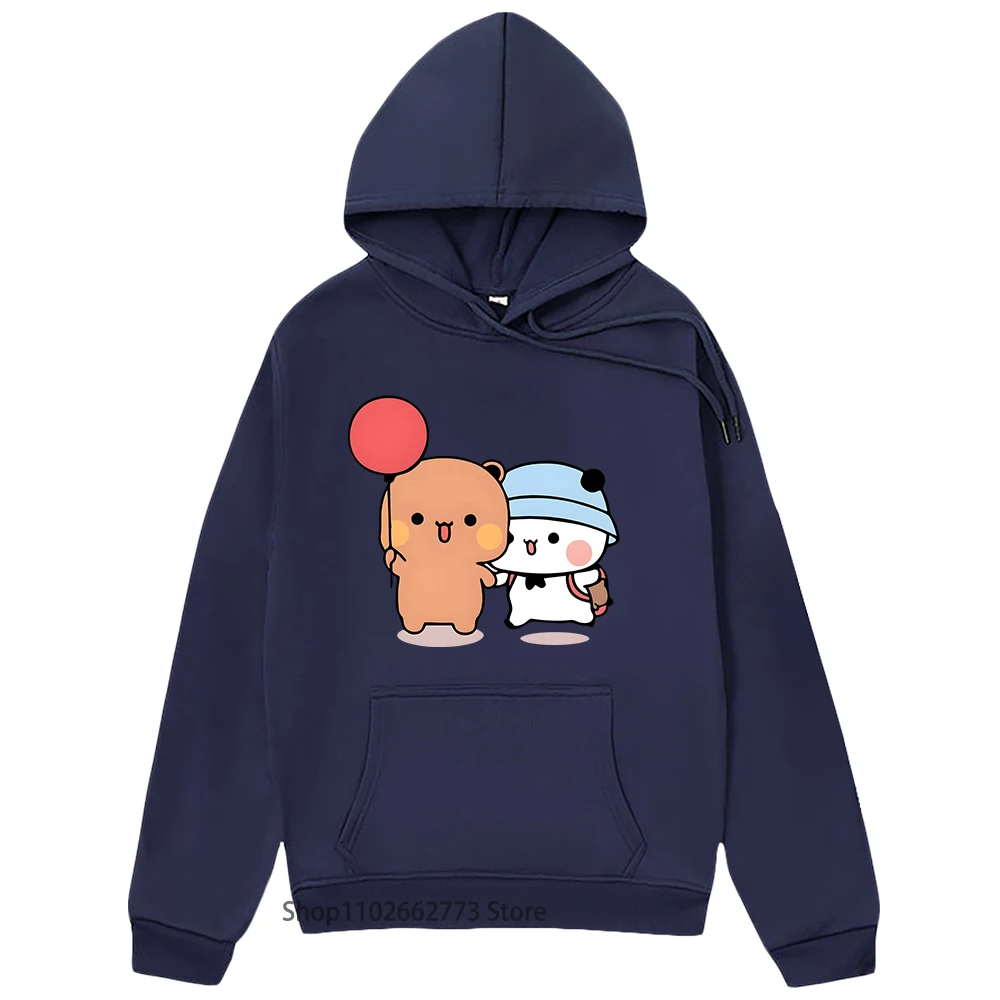 Bubu and Dudu Hugs Love Balloon Hoodies Panda Bear Graphic Sweatshirt Women Kawaii Print Pullover Spring Winter Tops Men Casual