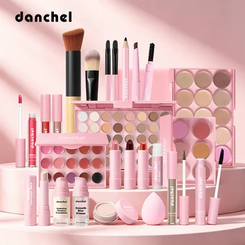 Set Trucco Tutto in Uno con Tutti i Cosmetici, Inclusi Base Trucco, Correttore, Contouring, Fard in Polvere, Trucco per Sopracciglia, Occhi e Labbra