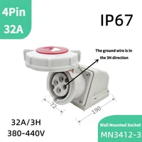 1PCS 4Pin 32A-3h Refrigerated and Refrigerated Container  Industrial Plug Quad Marine Four Hole Connector Socket 380-440V MN3412 5