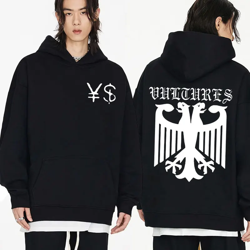 Rapper Kanye West Vultures Cool Vintage Hoodie Men Women's Hip Hop Oversized Sweatshirts Unisex Fall Casual Fleece Pullover Coat