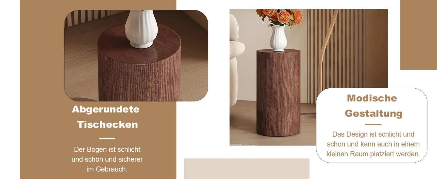 Eleganter runder Couchtisch aus Walnussholz-MDF – moderne Wohnzimmerdekoration mit minimalistischem Design. Kann als kleiner Beistelltisch verwendet werden – Detail 16