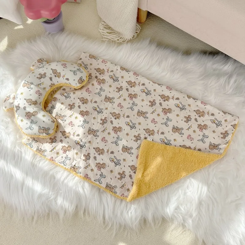 Pet Blanket With Pillow Dog and Cat Printed Nest Mat Dog and Cat Sleeping Pillow Quilt Warm mat puppy