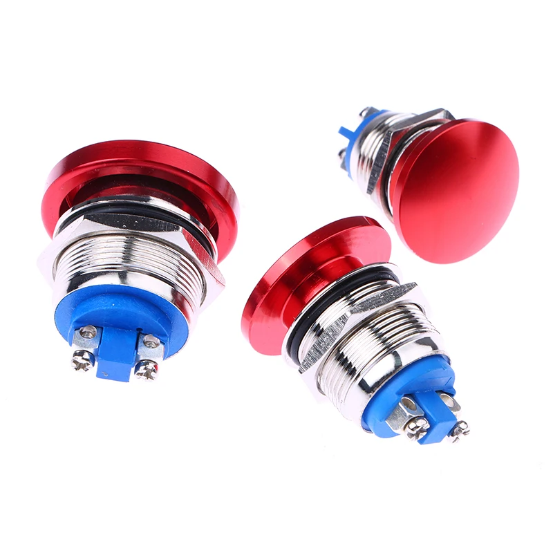 Waterproof IP65 SPST (ON)-Off 1NO 3A 250V With Screw Terminal 16/19/22MM Momentary Metal Mushroom Head Push Button Switch 1PC metal push button switch