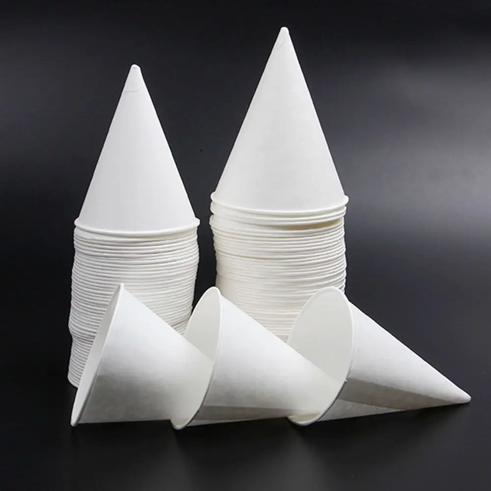 200Pcs 3.7Oz/4.5Oz White Paper Cone Cups Coated Leakproof Snow Cone Cups Stackable Multi-functional Cone Party Tableware