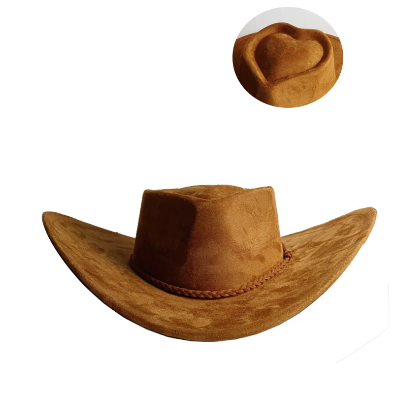 Orange LOVE Top Cowboyhut Wildlederhut Ethnischer Stil Western Cowboy Kunstleder Samt Jazzhut Herbst und Winter Roll-up-Krempe – Detail 38