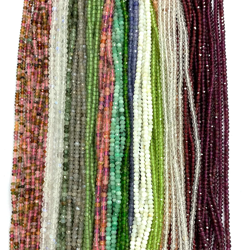 Veemake Natural Faceted Rondelle Beads Spinel Ruby Sapphire Opal Apatite Tourmaline Tanzanite Emerald Diopside Aquamarine
