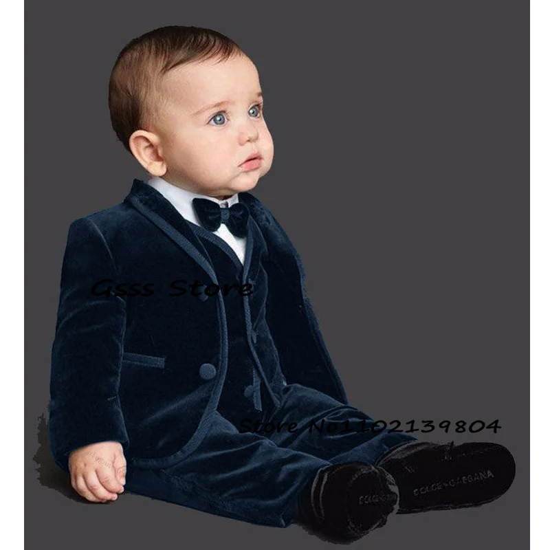 Boys Suit Velvet 3 Piece Formal Blazer Pants Vest Kids Jacket Wedding Tuxedo Child Suit комплекты для маленьких мальчиков