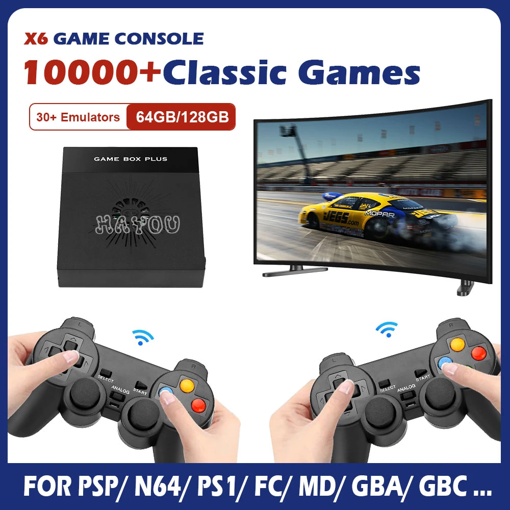 Super Console X6 Game Box Retro Video Game Console with 10000+ Games for PS1/PSP/N64 3D HD WiFi TV Box with 2 Wireless Gamepads