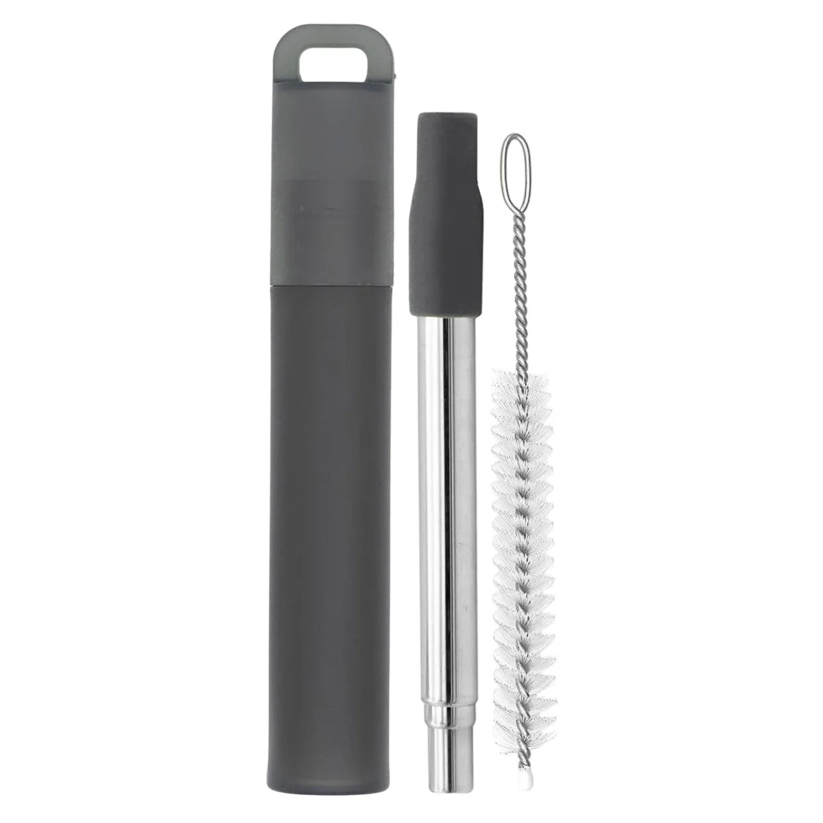Eco-Friendly Collapsible Stainless Steel Straw Set with Case, Silicone Tip, and Cleaning Brush