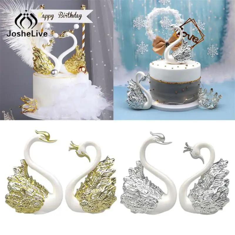 Swan Couple Figurine Home Decor Love Theme Statue Cake Topper Car Interior Living Room Wedding Decoration Accessories