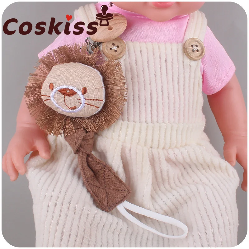 

Coskiss, новинка, 1 шт., Товары для малышей, буковая соска, зажим, Львиное животное, хлопковая льняная лента, веревочная цепочка, игрушка в подарок