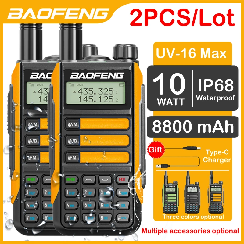 BaoFeng UV 16 Max V2 10W 고출력 IP68 방수 워키토키 지원, C타입 충전기, 장거리 라디오 업그레이드 ...