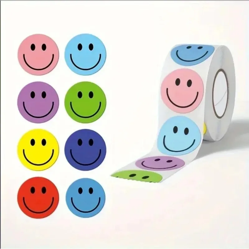 Smile stickers, gele smiley-stickers, 500 stuks, stickers, rollen
